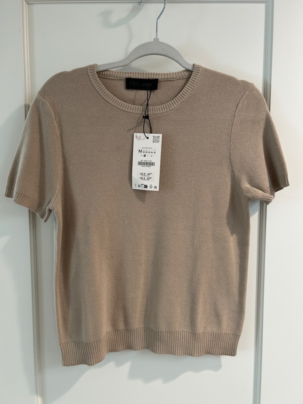 ZARA Beige Short Sleeve Crewneck Knit Top